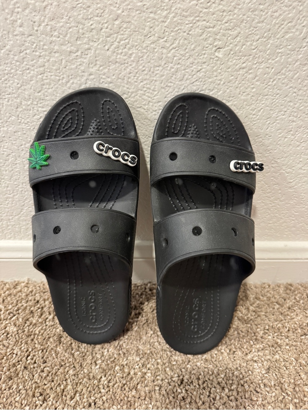 Crocs Black Slide Sandals with Charm (Women 9)